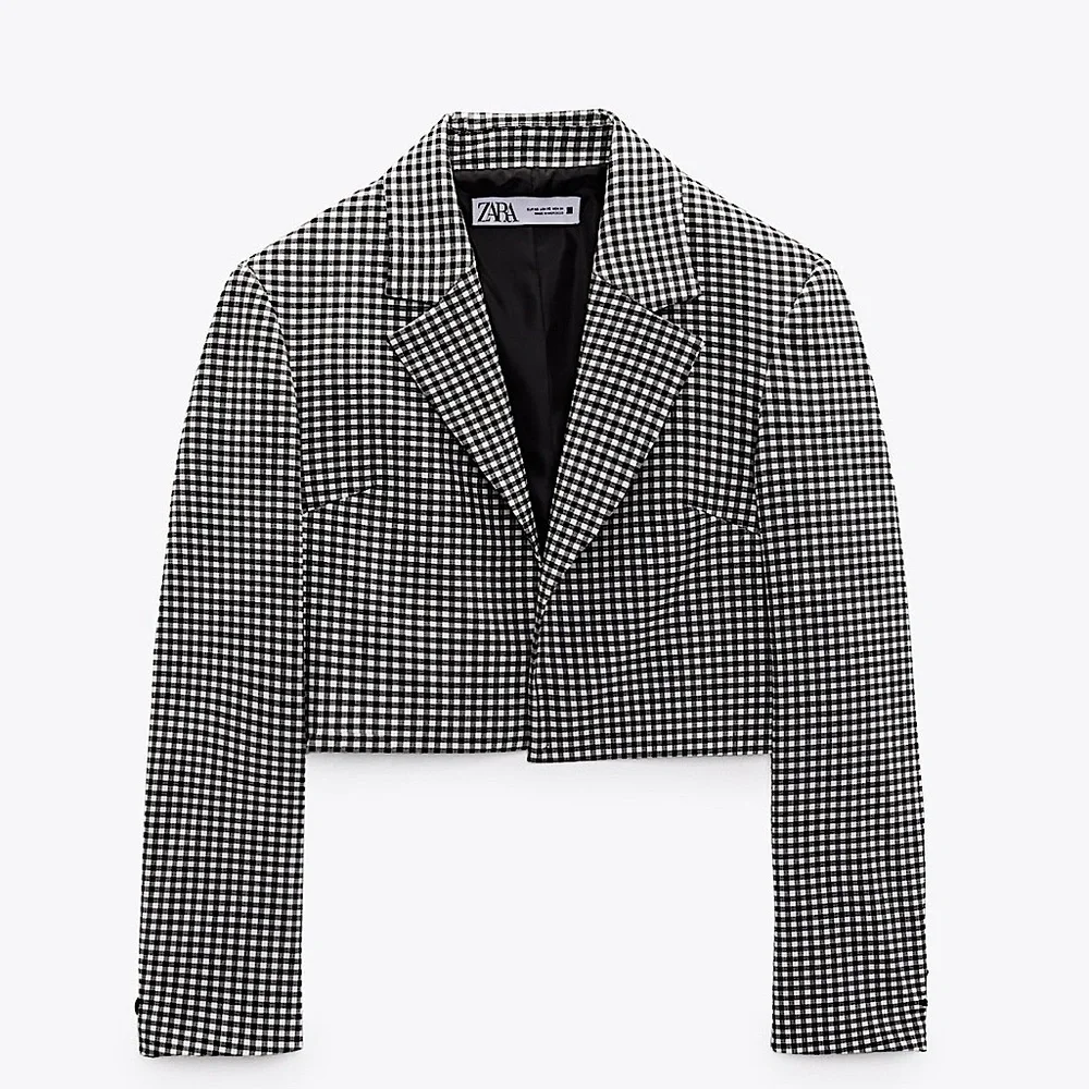 Zara Gingham Crop Blazer NWT - Picture 4 of 5